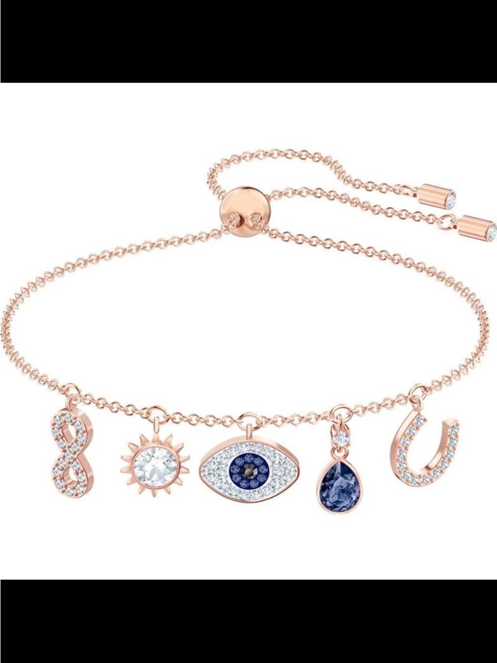 Swarovski Rose Gold Bracelet with Blue & Clear Crystal Charms